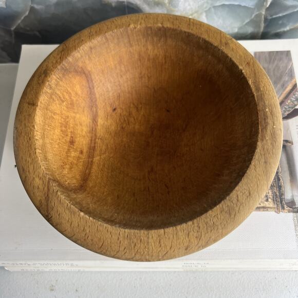 Thick Primitive Hand-Turned Wooden Dough Bowl Rustic Country Decor 7" - Picture 7 of 10